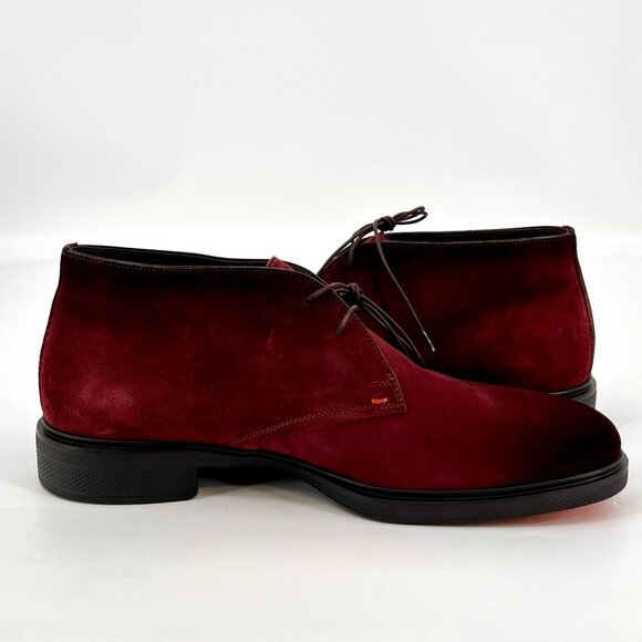 Santoni Men's Desert Boots US 9.5 Suede Burgandy New In Box - Picture 7 of 16